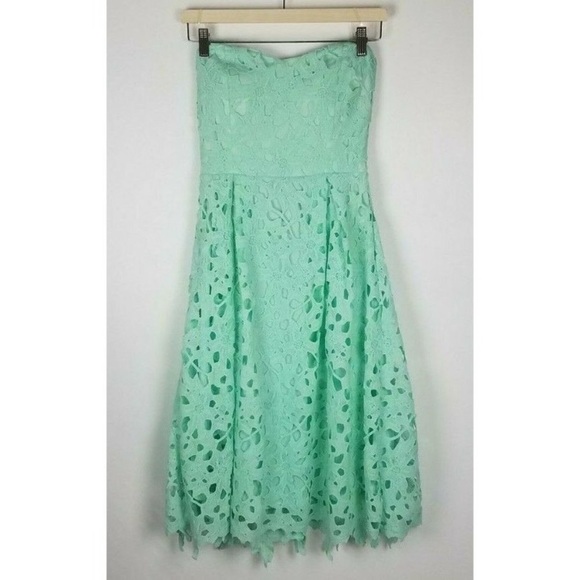 Alya Size Small Strapless Mint Floral Overlay Midi Length Dress Zip Up Back - Picture 2 of 4